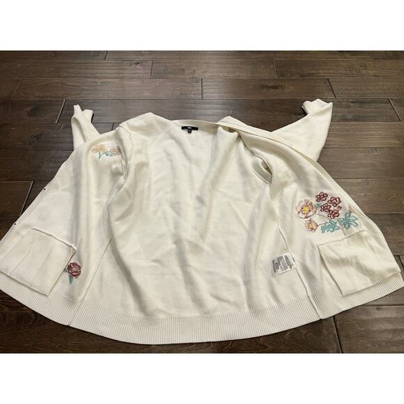 Vintage Vans Womens Cream Embroidered Floral Cardigan Button Up Sweater Size M/L - Picture 6 of 11